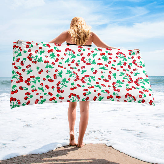 Arden White Chocolate Cherry Girl Beach & Bath Towel | Pinup Couture Home