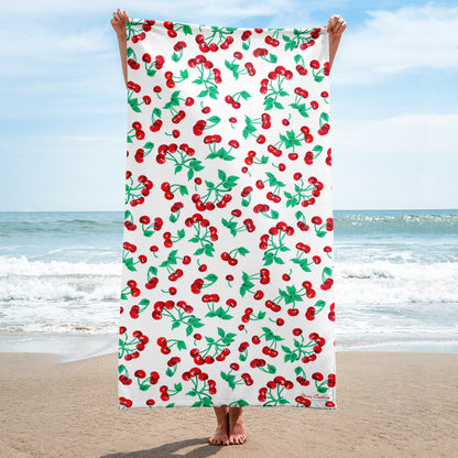 Arden White Chocolate Cherry Girl Beach & Bath Towel | Pinup Couture Home