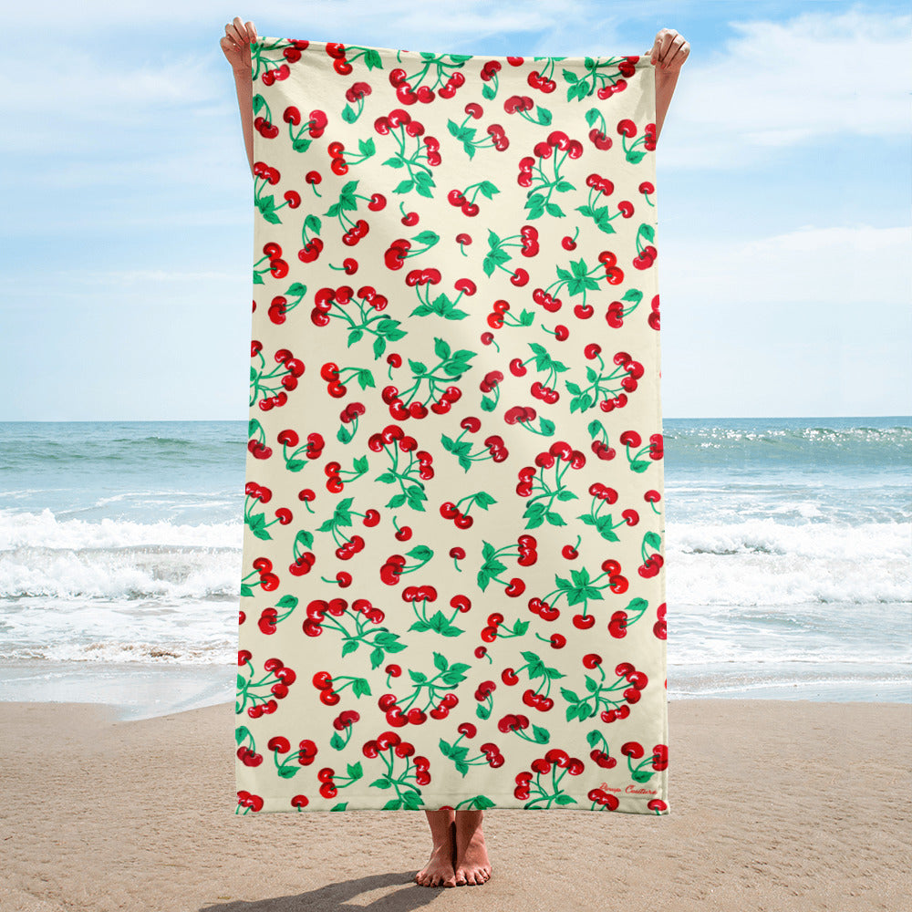 Arden Antique Ivory Cherry Girl Beach & Bath Towel | Pinup Couture Home