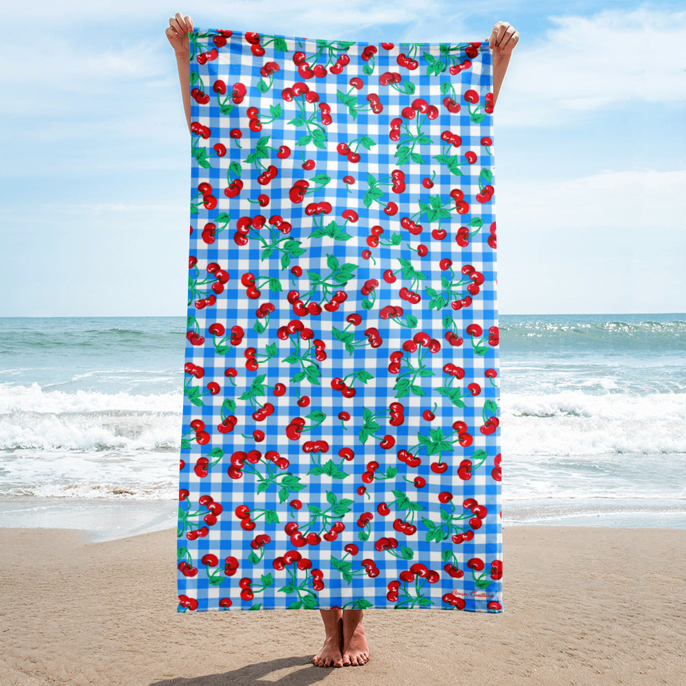 Arden Blue Gingham Cherry Girl Beach & Bath Towel
