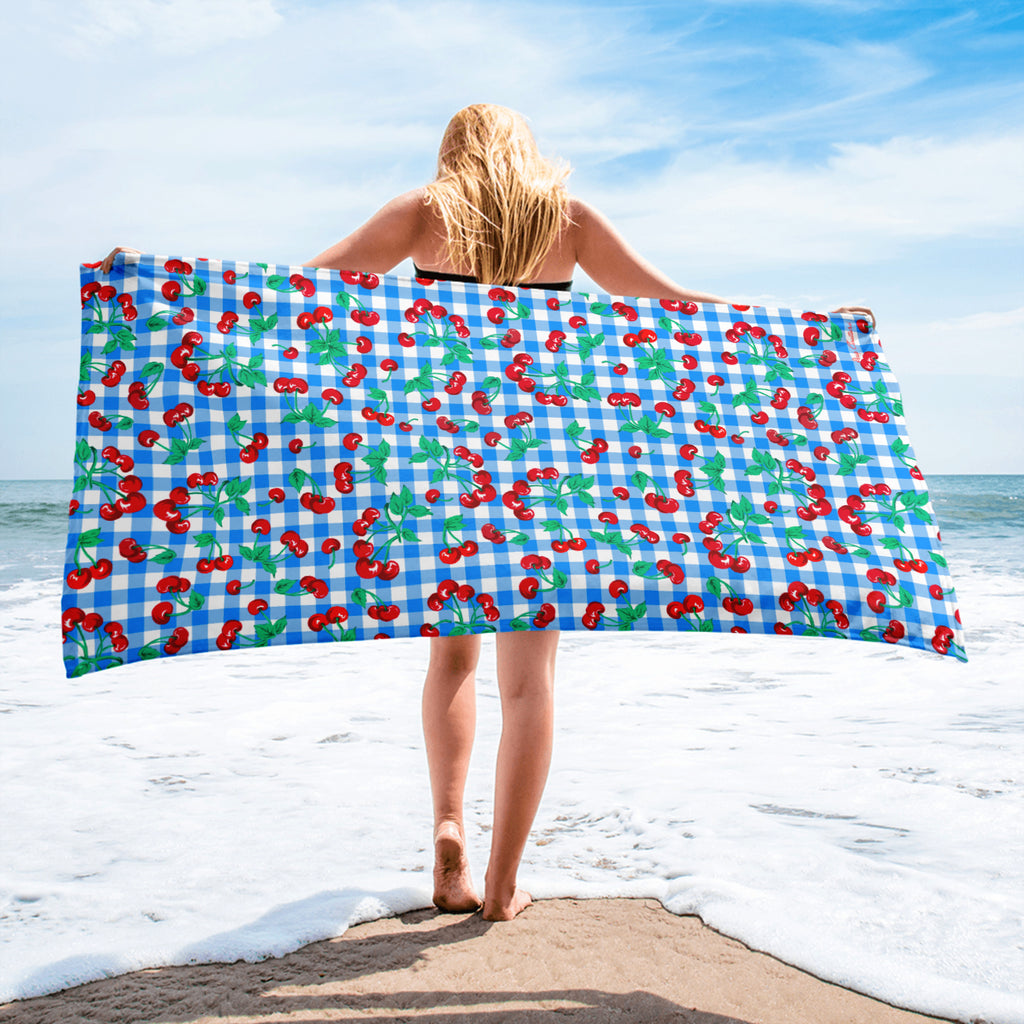 Arden Blue Gingham Cherry Girl Beach & Bath Towel
