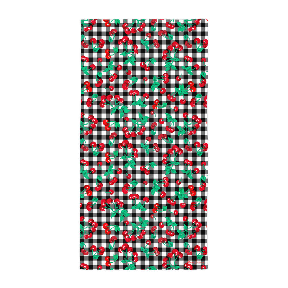 Arden Black Gingham Cherry Girl Beach & Bath Towel
