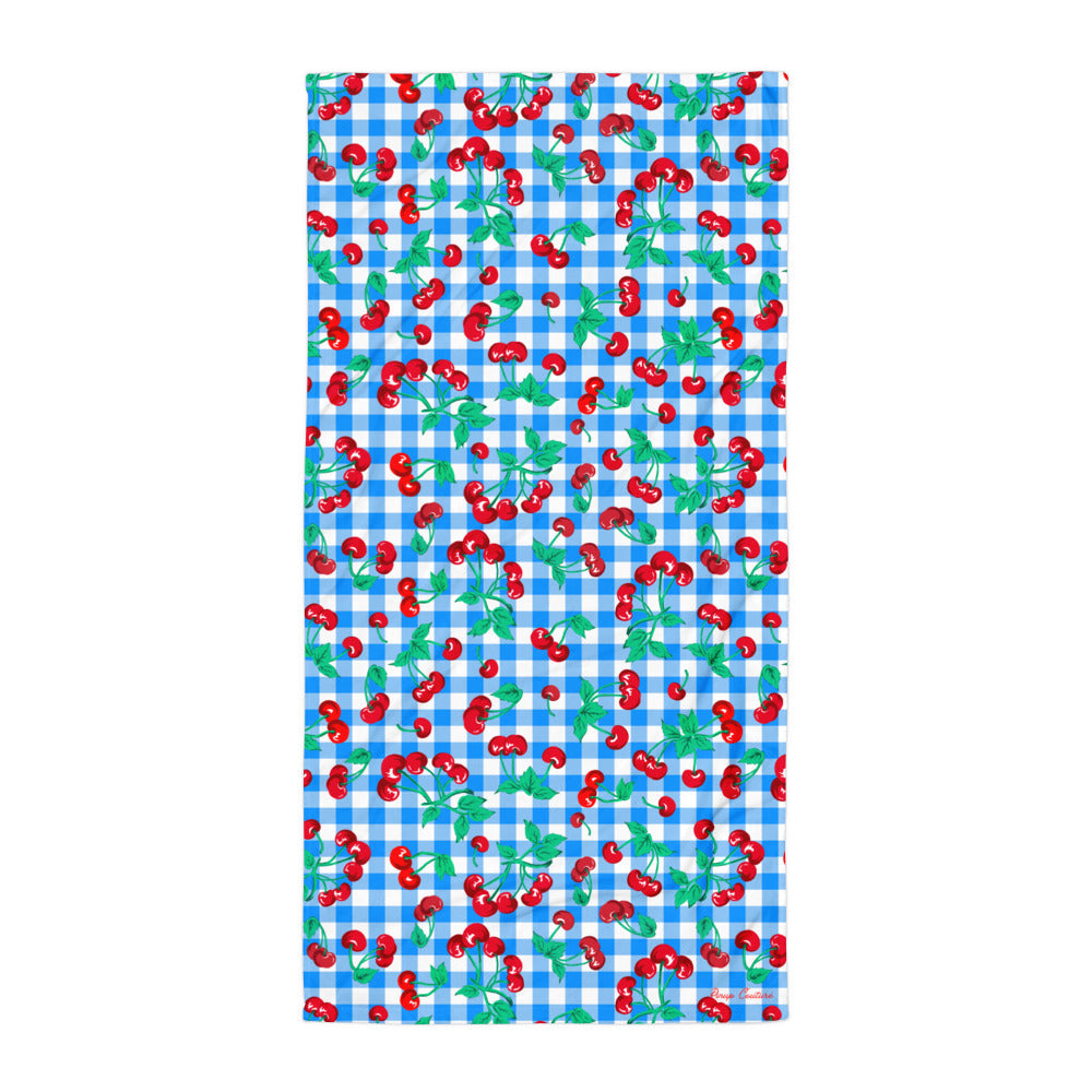 Arden Blue Gingham Cherry Girl Beach & Bath Towel