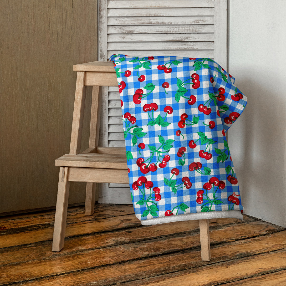 Arden Blue Gingham Cherry Girl Beach & Bath Towel