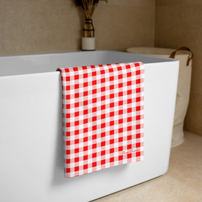 Arden Ruby Red Gingham Beach & Bath Towel | Pinup Couture Home