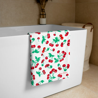 Arden White Chocolate Cherry Girl Beach & Bath Towel | Pinup Couture Home