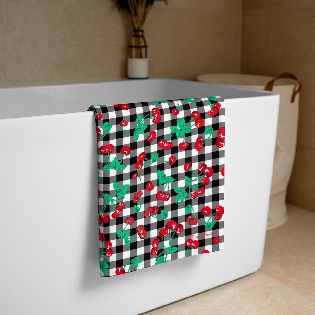 Arden Black Gingham Cherry Girl Beach & Bath Towel