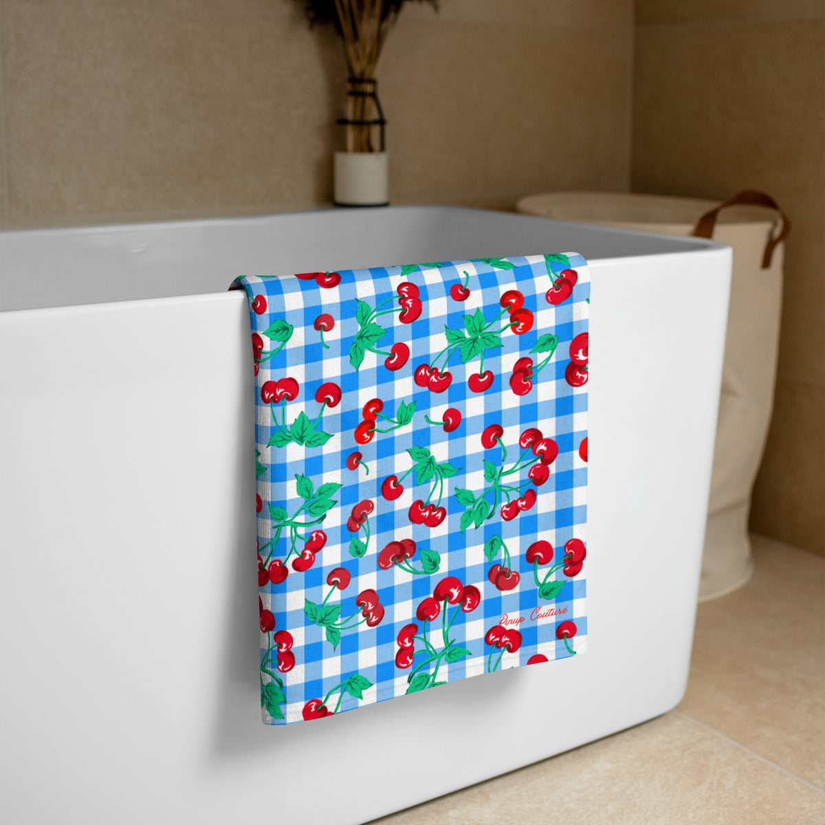Arden Blue Gingham Cherry Girl Beach & Bath Towel