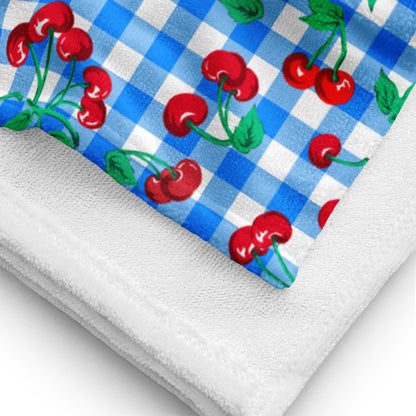 Arden Blue Gingham Cherry Girl Beach & Bath Towel | Pinup Couture Home