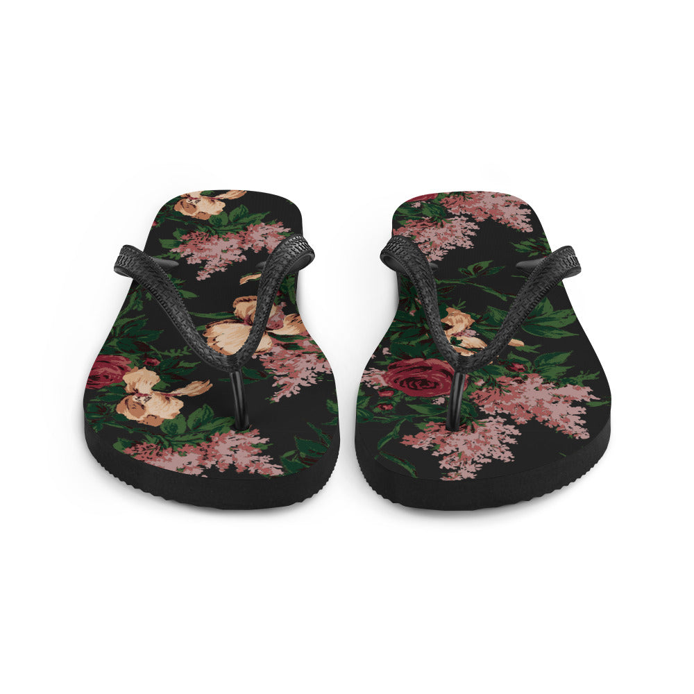 Amie Thong Flip-Flop Beach Sandals in Dark Bella Roses