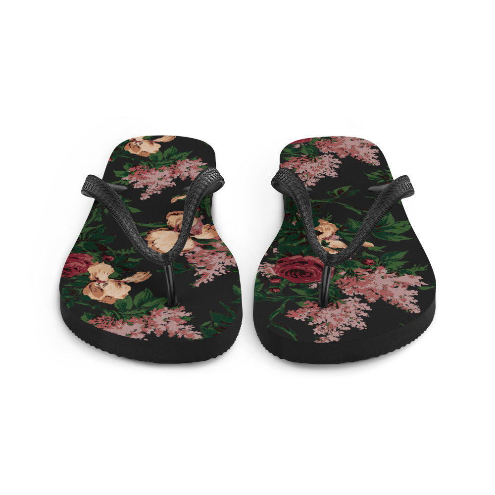 Amie Thong Flip-Flop Beach Sandals in Dark Bella Roses | Pinup Couture Relaxed