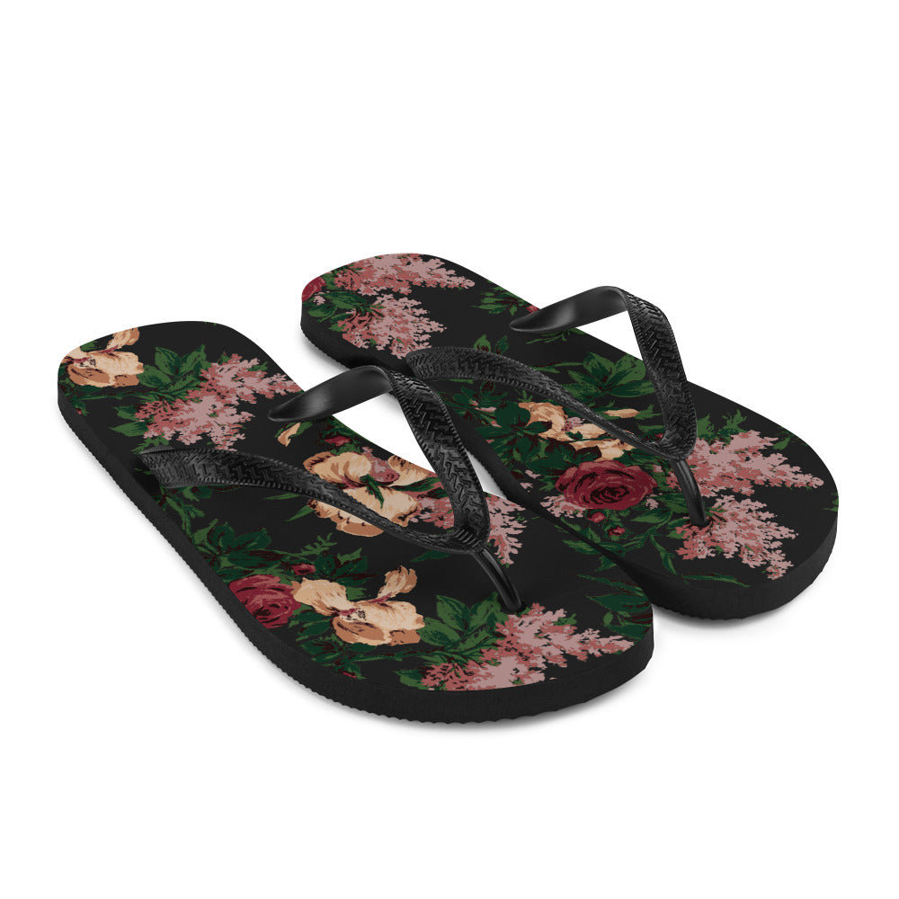 Amie Thong Flip-Flop Beach Sandals in Dark Bella Roses