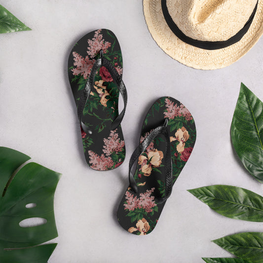 Amie Thong Flip-Flop Beach Sandals in Dark Bella Roses | Pinup Couture Relaxed