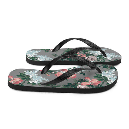 Amie Thong Flip-Flop Casual Sandals in Grey J'adore Bella Roses | Pinup Couture Relaxed