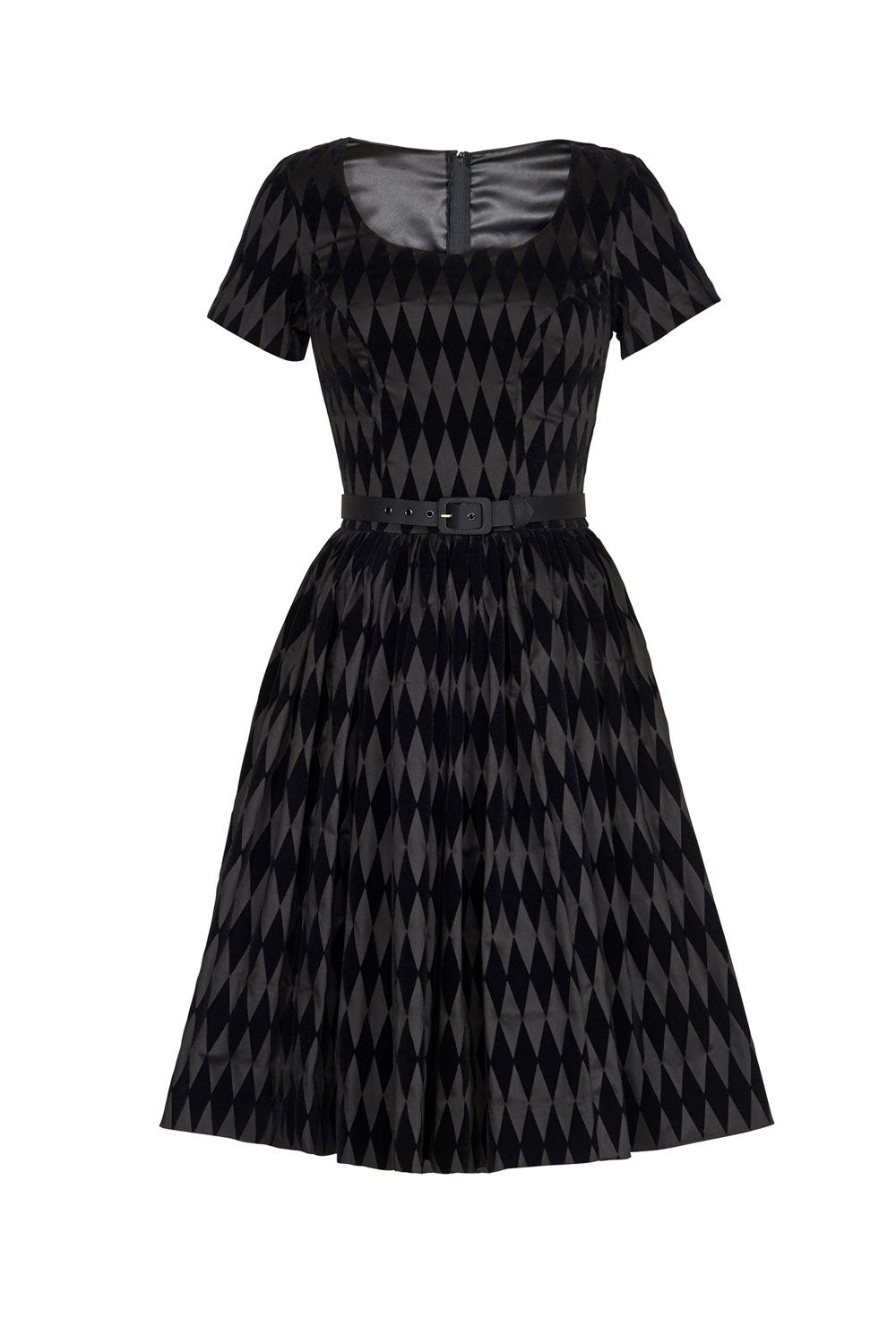 Pinup Couture Gena Dress in Black Flocked Harlequin