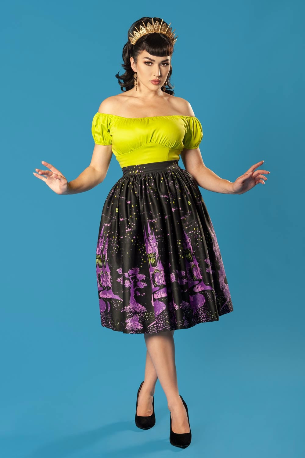 Pinup Couture Peasant Top in Lime Green Cotton Sateen