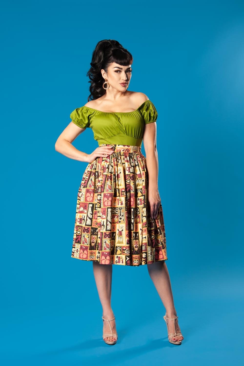 Pinup Couture Peasant Top in Olive Cotton Sateen