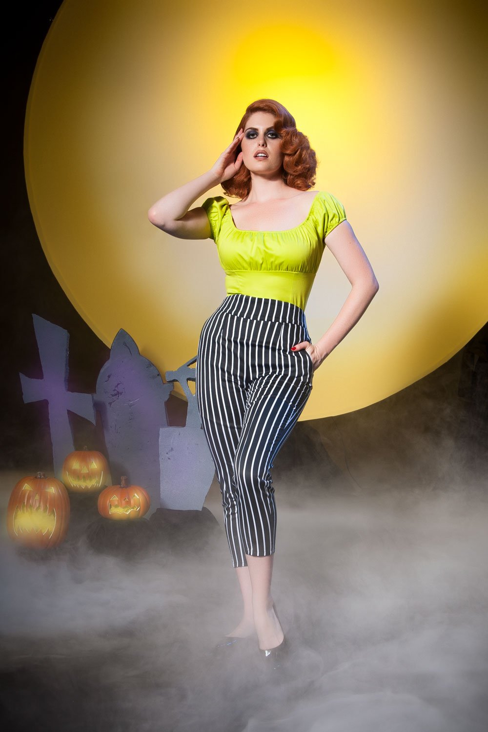 Laura Byrnes California High Waisted Cropped Trousers in Victorian Stripes