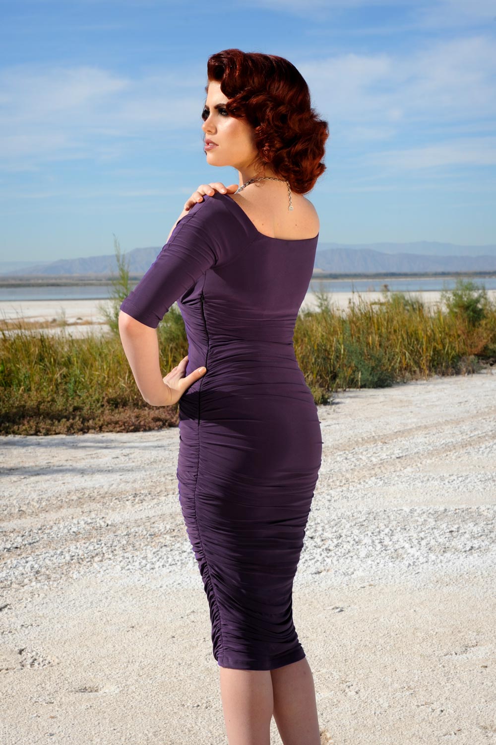 Laura Byrnes California Monica Wiggle Dress in Dark Purple