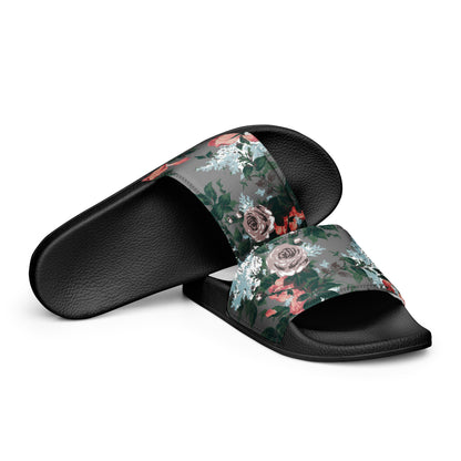 Women's Slides in Grey Bella Roses Floral