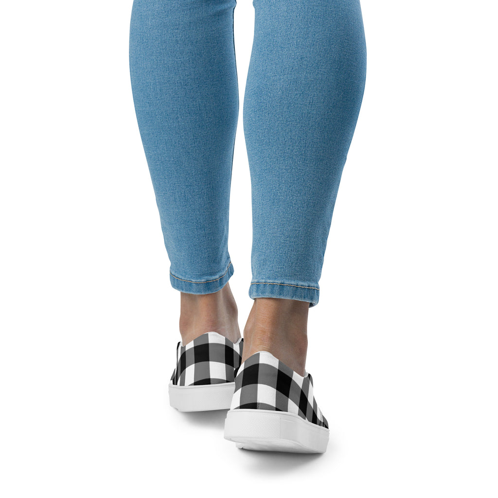 Badass Black Gingham Women’s Canvas Slip-On Flat Deck Shoe
