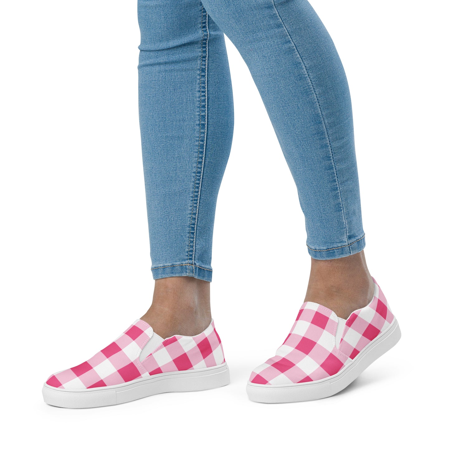 Everything Nice Pink Gingham Women’s Canvas Slip-On Flat Deck Shoes | Pinup Couture Relaxed