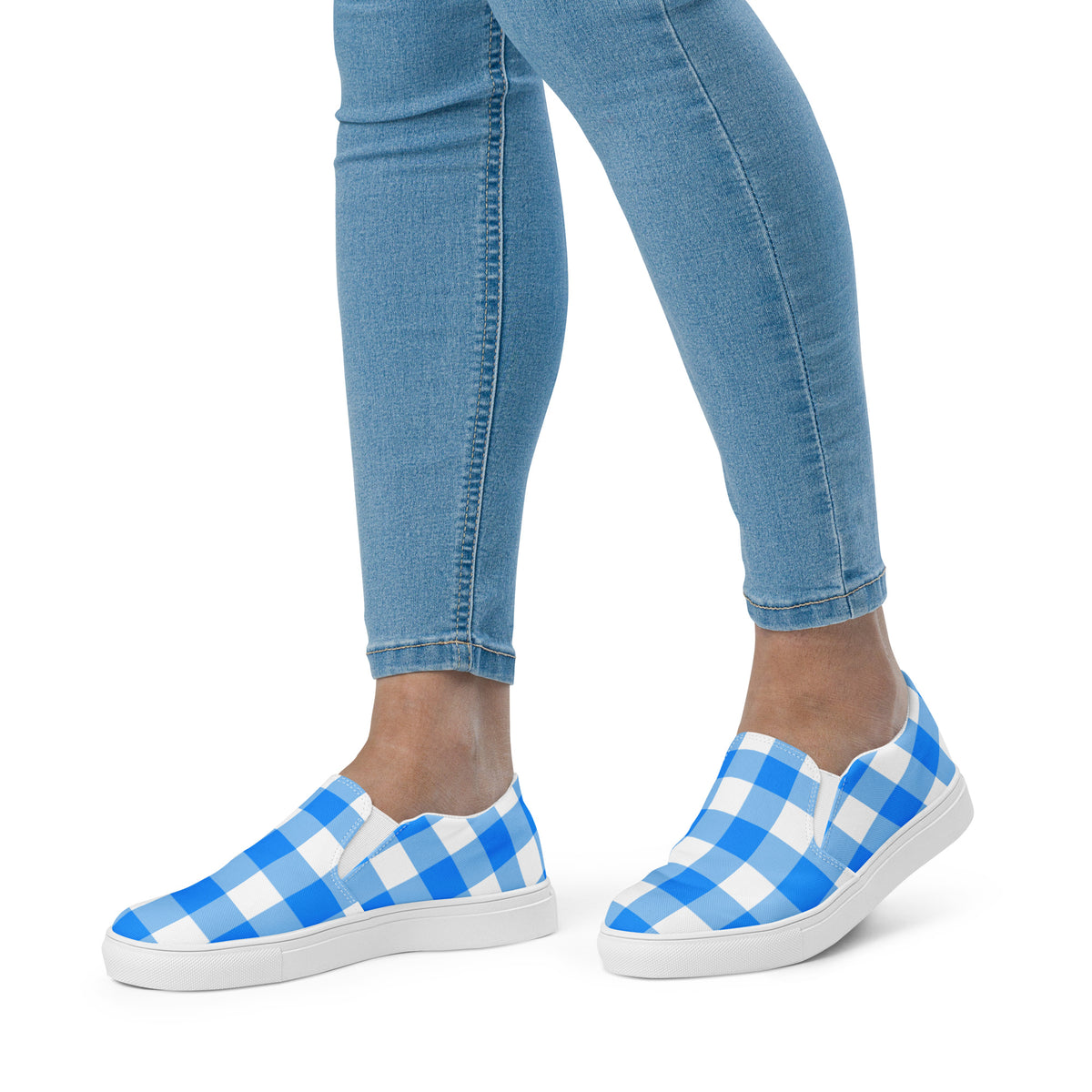 Beyond Blue Gingham Women’s Canvas Slip-On Flat Deck Shoe