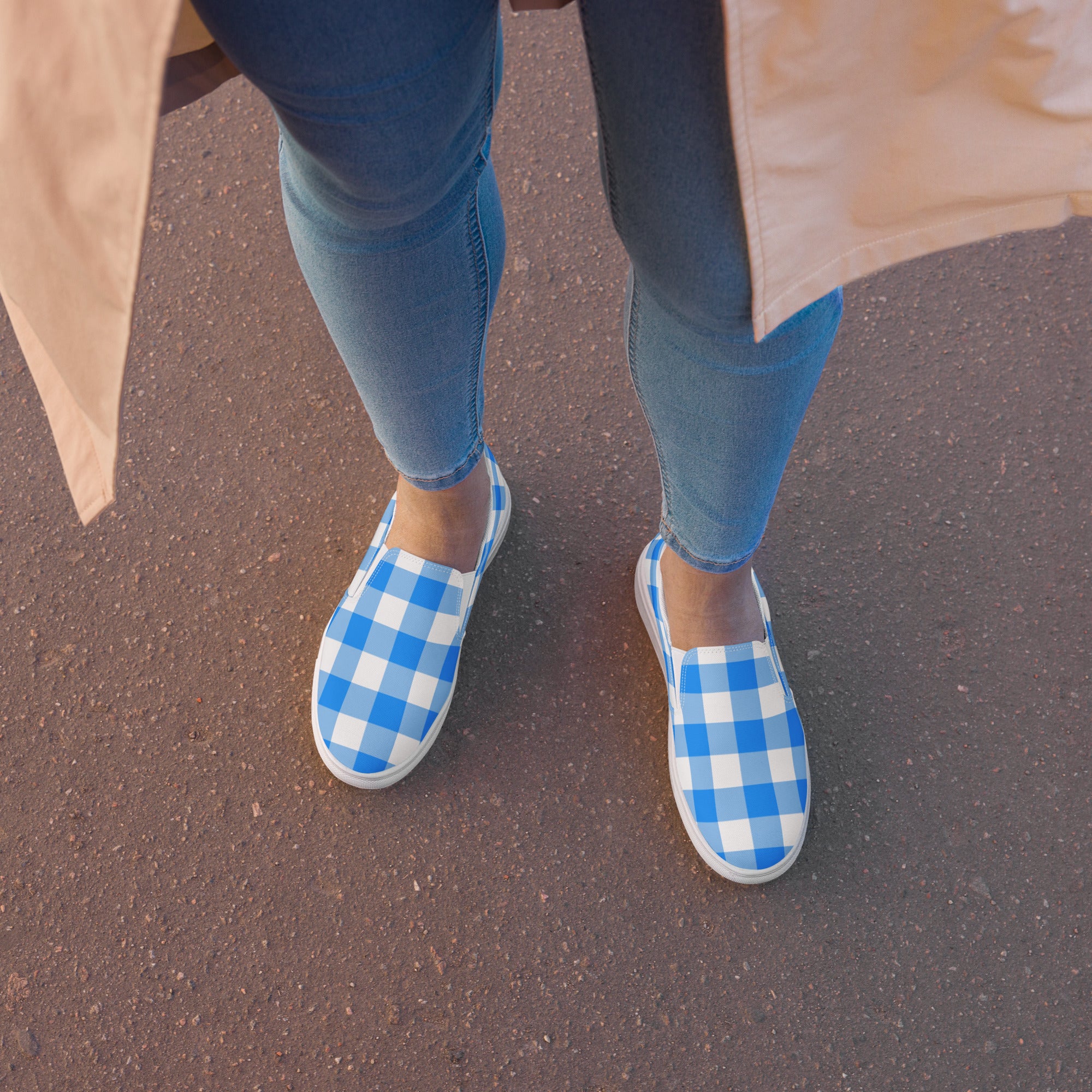 Beyond Blue Gingham Women’s Canvas Slip-On Flat Deck Shoe