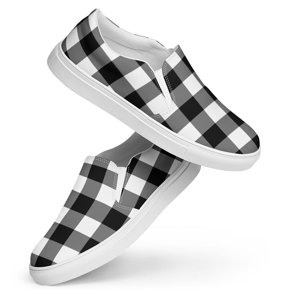 Badass Black Gingham Women’s Canvas Slip-On Flat Deck Shoe
