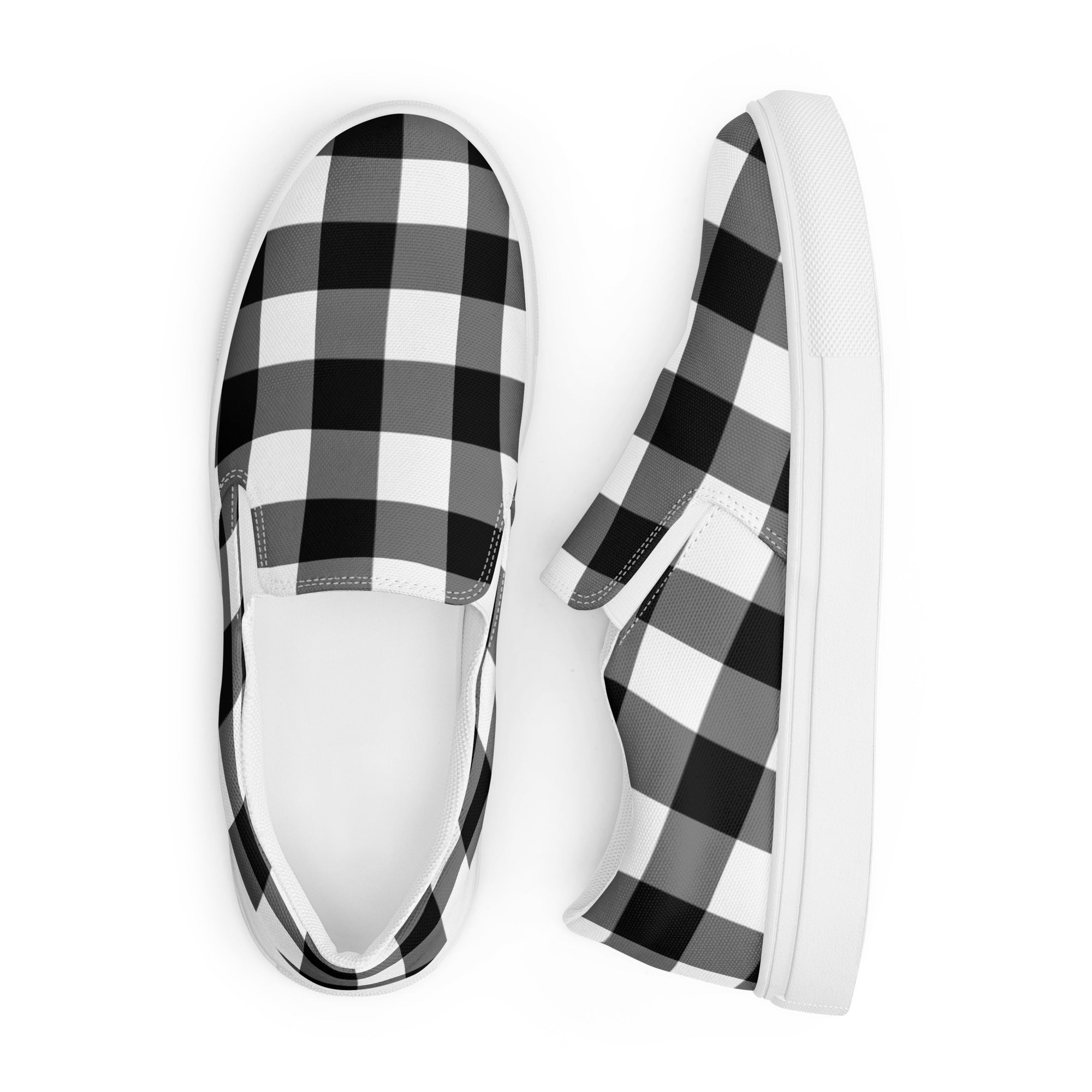 Badass Black Gingham Women’s Canvas Slip-On Flat Deck Shoe