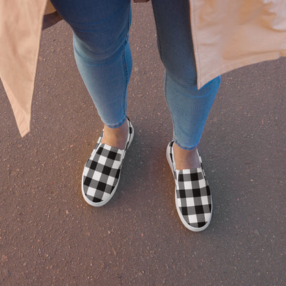 Badass Black Gingham Women’s Canvas Slip-On Flat Deck Shoe | Pinup Couture Relaxed