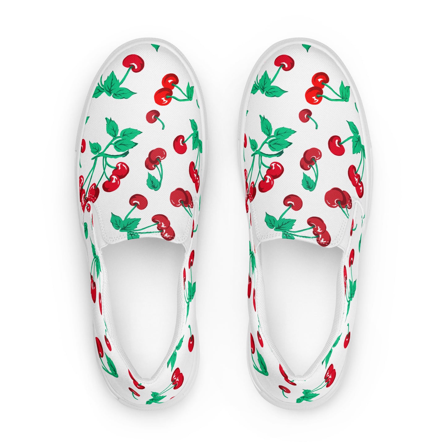 White Chocolate Cherry Girl Women’s Canvas Slip-On Deck Shoes | Pinup Couture Relaxed