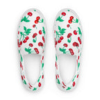 White Chocolate Cherry Print Women’s Canvas Slip-On Deck Shoes