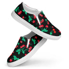 Black Coffee Cherry Girl Print Women’s Canvas Slip-On Deck Shoes