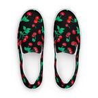 Black Coffee Cherry Girl Print Women’s Canvas Slip-On Deck Shoes