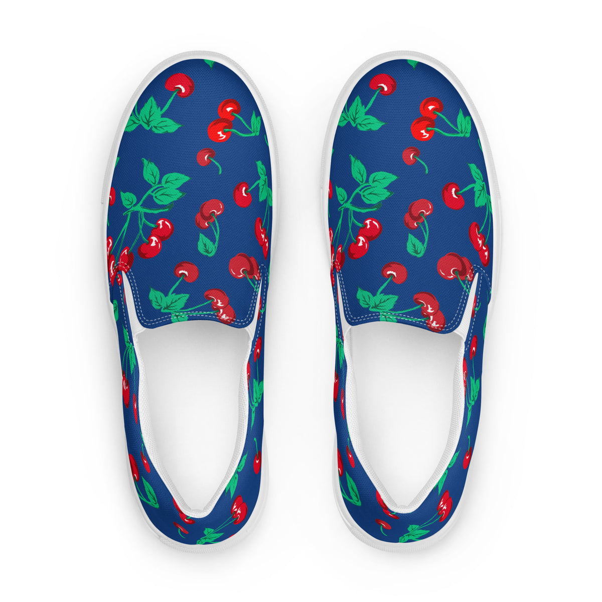 Dark Blue Cherry Girl Cherry Print Women’s Canvas Slip-On Deck Shoes