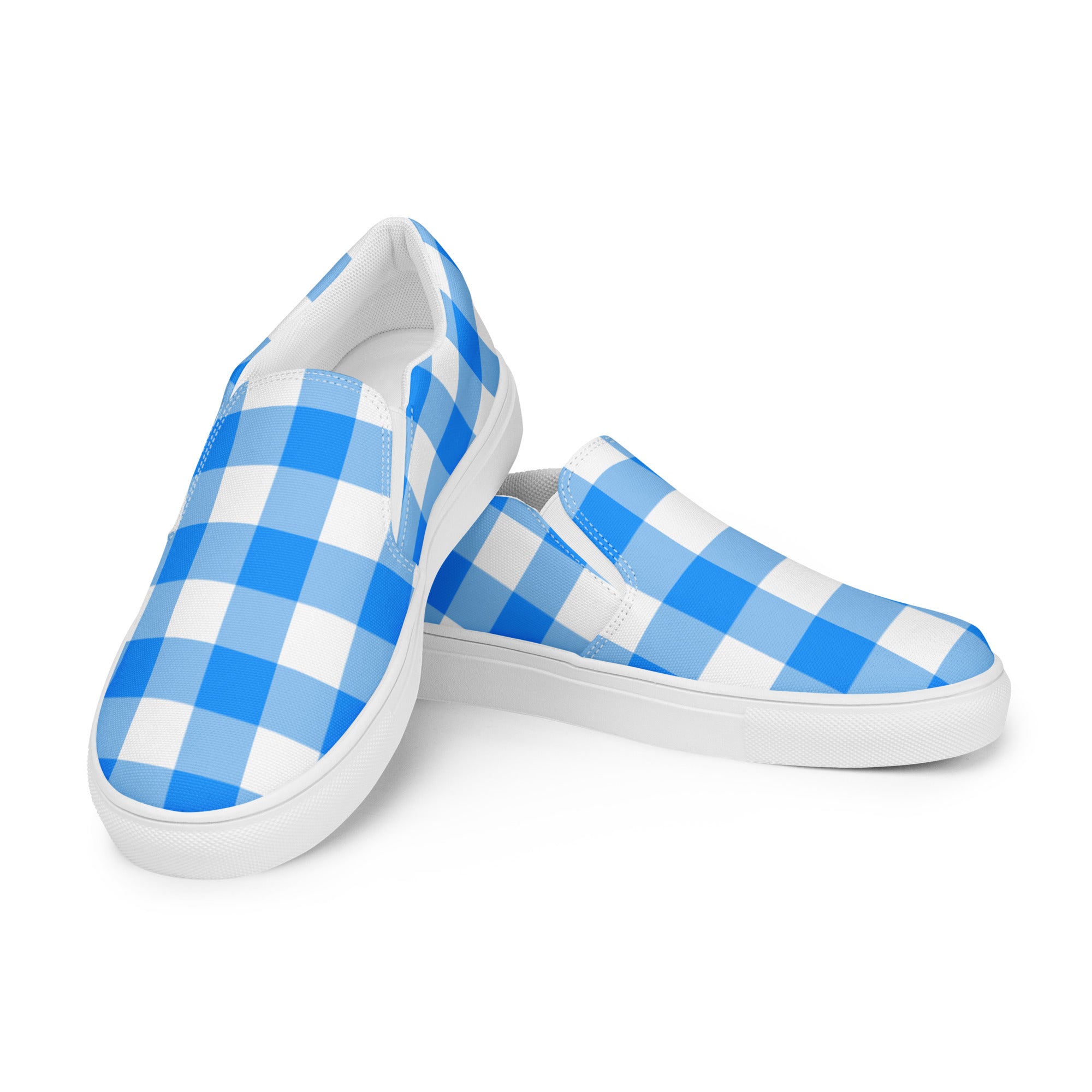 Beyond Blue Gingham Women’s Canvas Slip-On Flat Deck Shoe