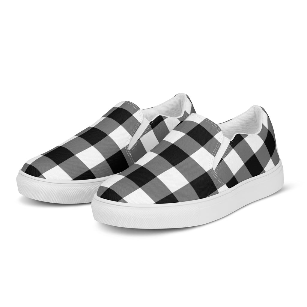 Badass Black Gingham Women’s Canvas Slip-On Flat Deck Shoe