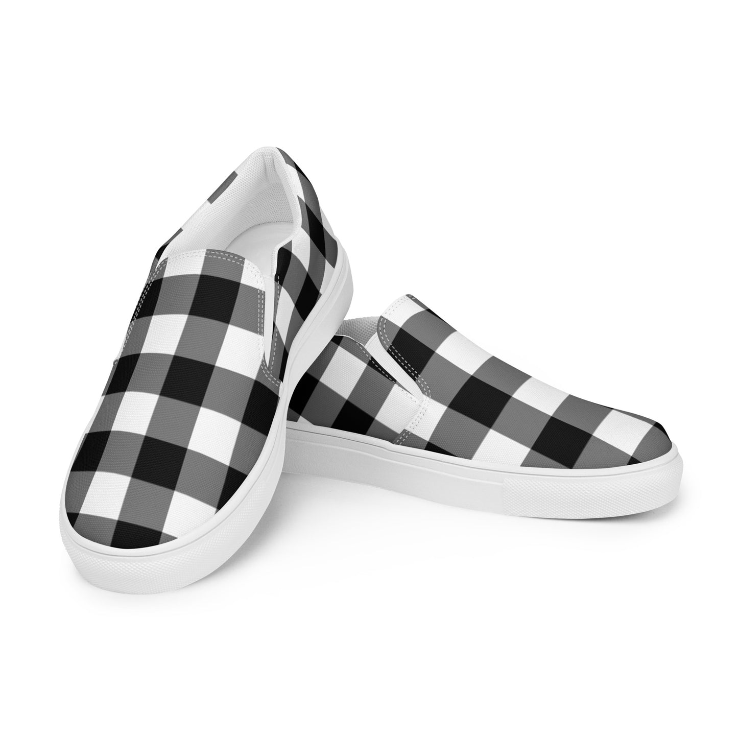 Badass Black Gingham Women’s Canvas Slip-On Flat Deck Shoe | Pinup Couture Relaxed