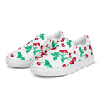 White Chocolate Cherry Print Women’s Canvas Slip-On Deck Shoes