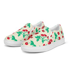 Antique Ivory Cherry Girl Women's Canvas Slip-On Flat Deck Shoes