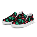 Black Coffee Cherry Girl Print Women’s Canvas Slip-On Deck Shoes