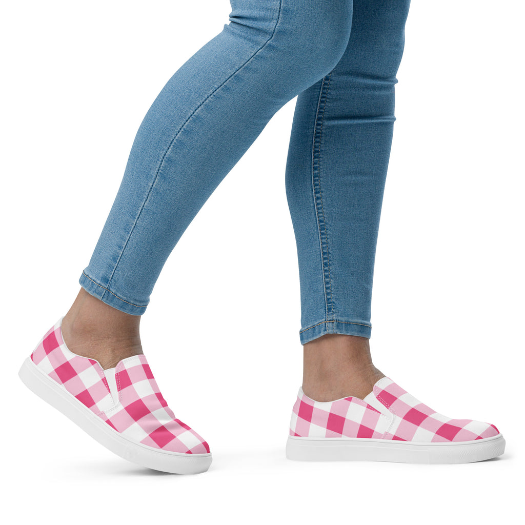 Everything Nice Pink Gingham Women’s Canvas Slip-On Flat Deck Shoes
