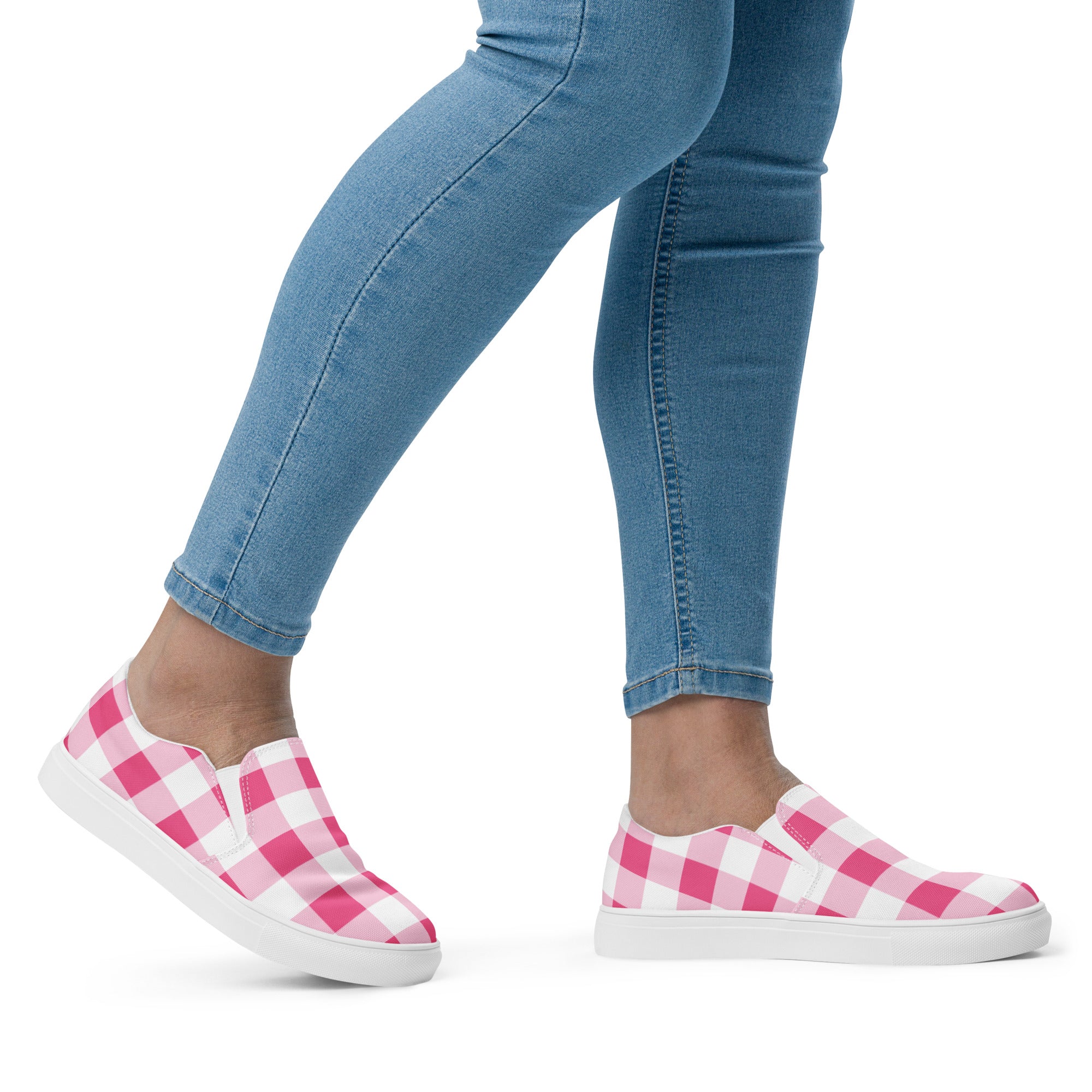 Everything Nice Pink Gingham Women’s Canvas Slip-On Flat Deck Shoes