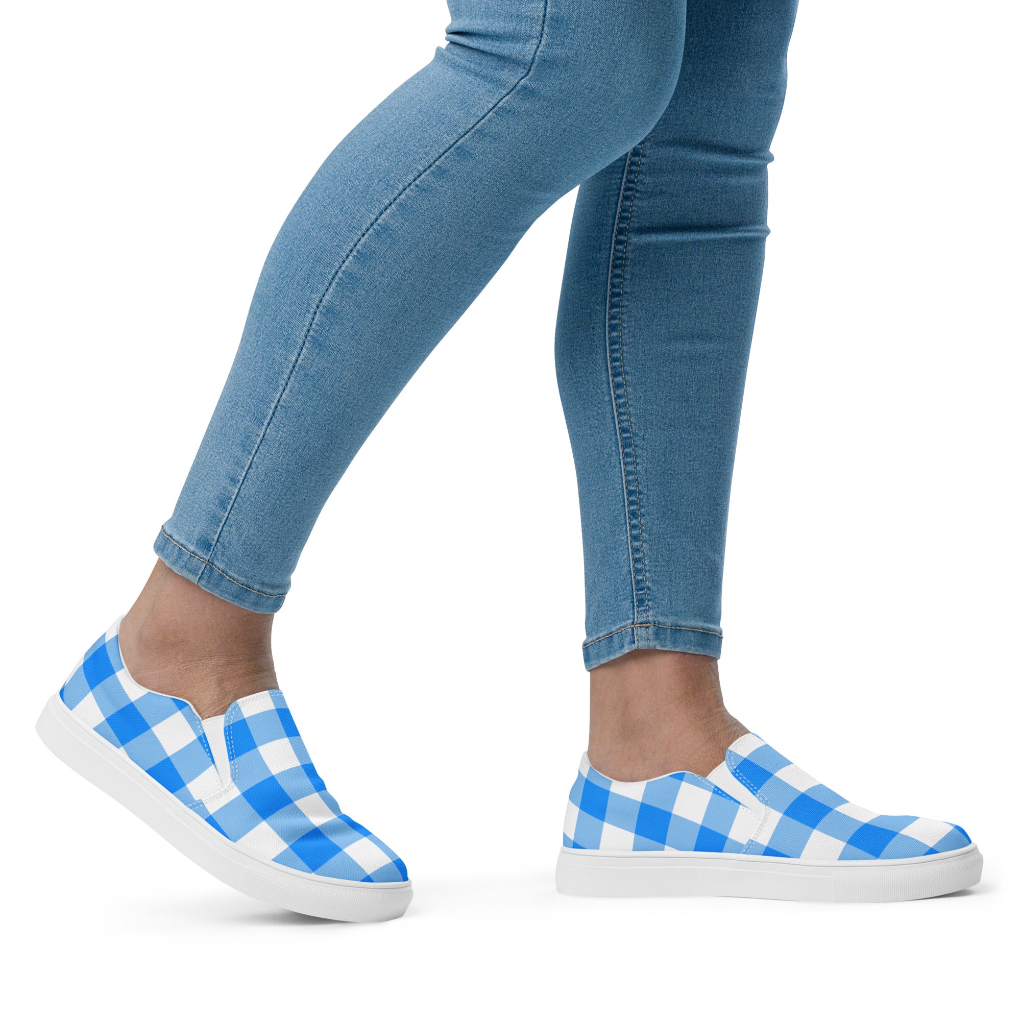 Beyond Blue Gingham Women’s Canvas Slip-On Flat Deck Shoe