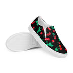 Black Coffee Cherry Girl Print Women’s Canvas Slip-On Deck Shoes