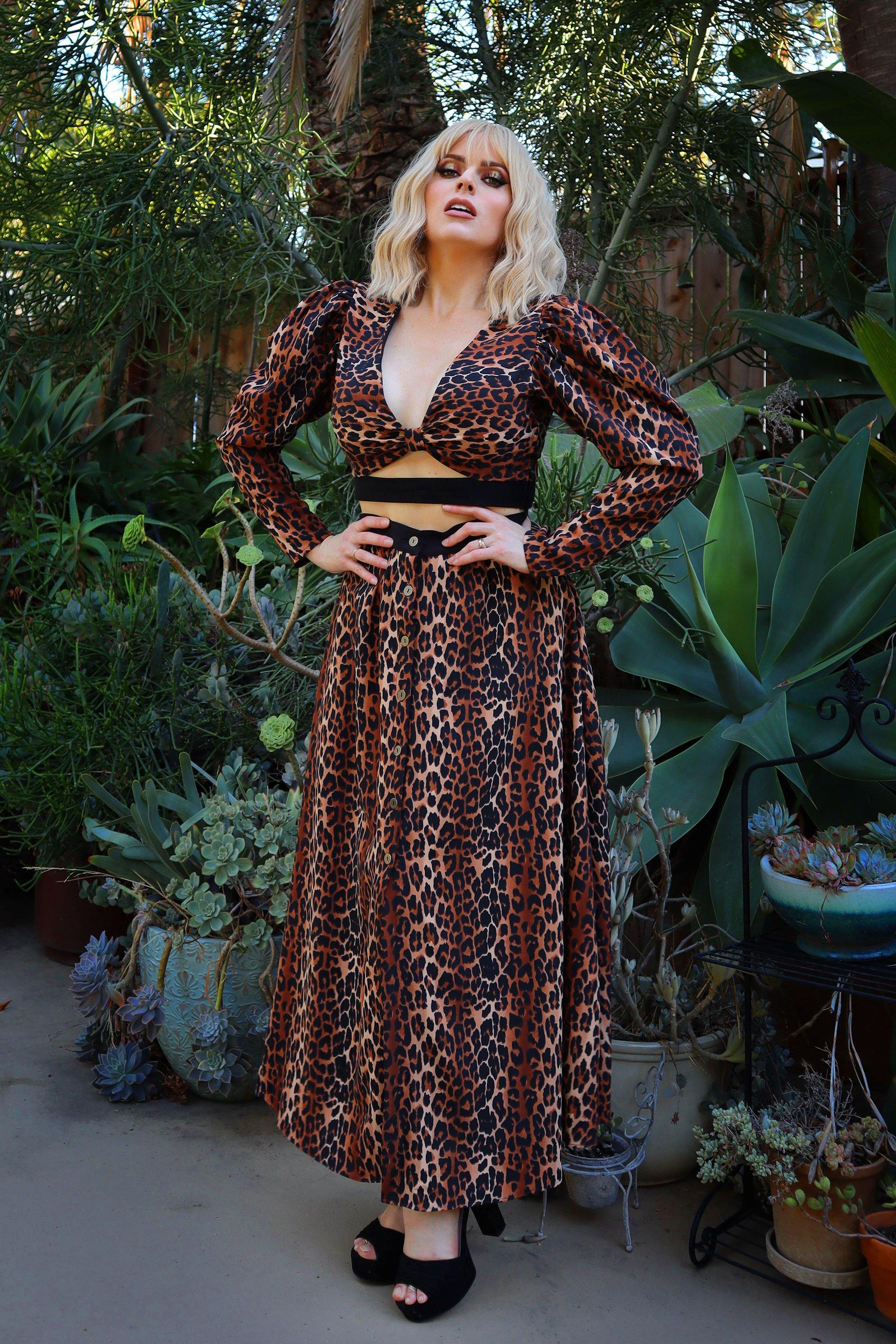 Button top leopard skirt